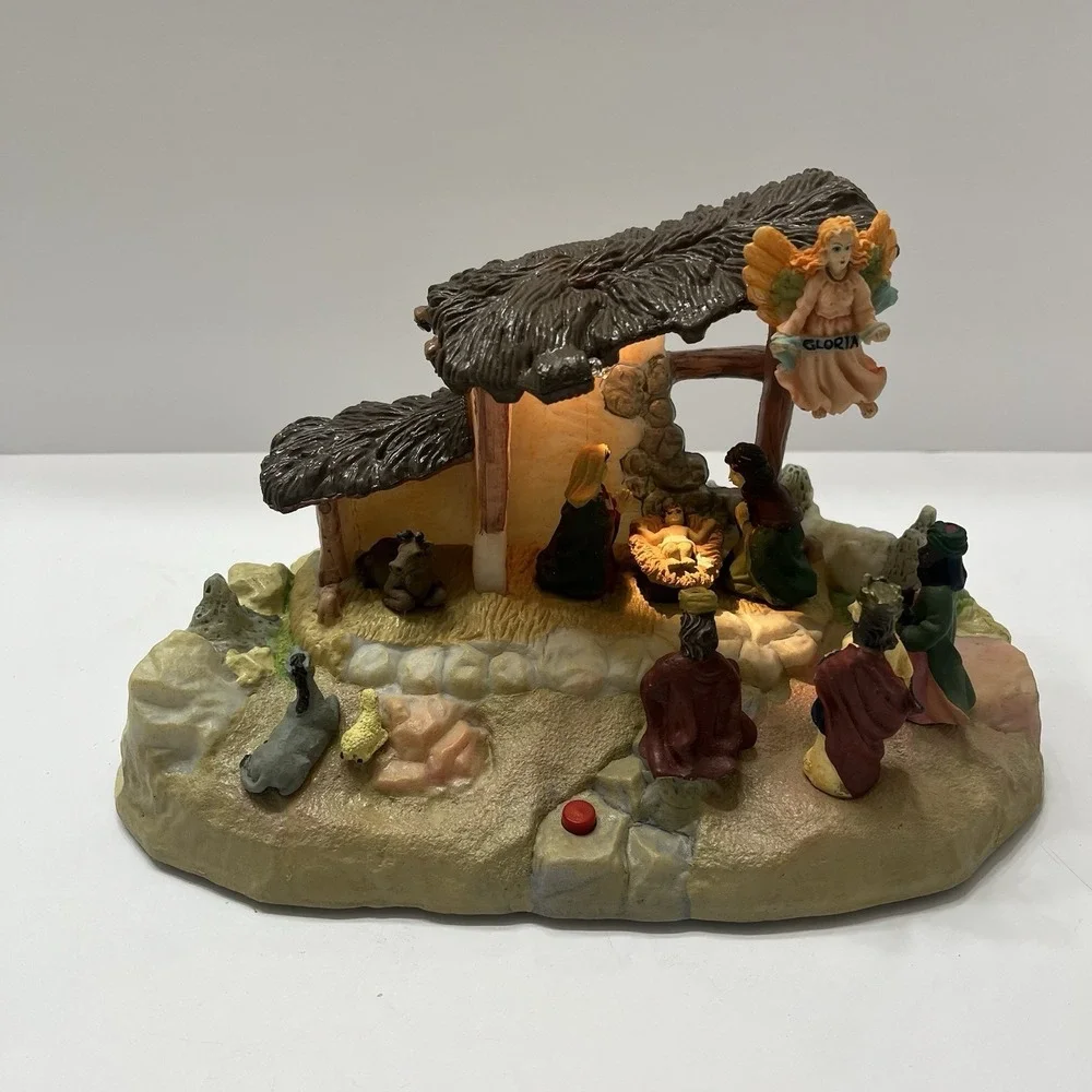 Vintage GEMMY Nativity Scene Light Up Musically Narrated Birth Jesus Christmas